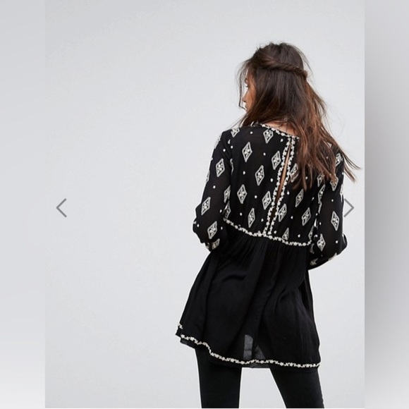 Free People Diamond Embroidered Smock Top Long Sleeve Whimsigoth Size Small - Picture 3 of 12